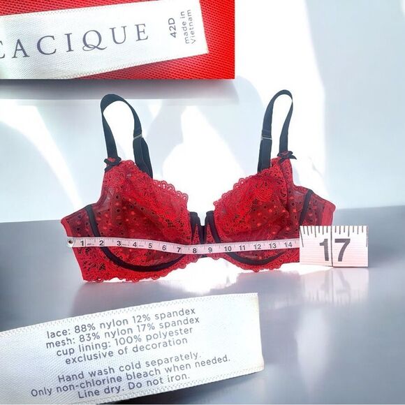Cacique Red and Black Lace Bra Intimates l Underwire l Adj Straps l 42D l EUC - Picture 6 of 11